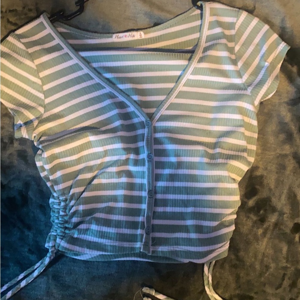 Green and white striped tee crop